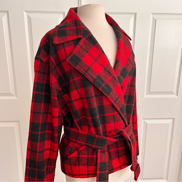 The Limited Plaid Coat Moto Wool Jacket Crop M Medium L Large - Picture 3 of 7